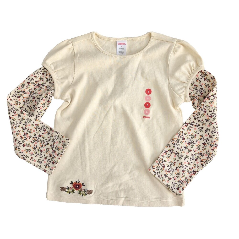 Vintage Gymboree Long Sleeve Top Size 5 Ivory Floral Layered Floral NWT